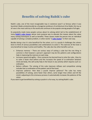 Benefits of solving Rubik’s cube
