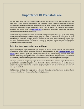 Importance Of Prenatal Care