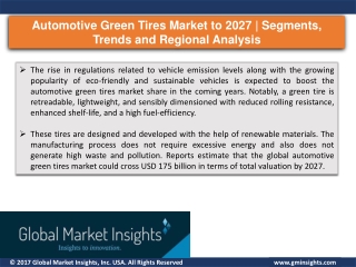 Automotive Green Tires Market Analysis by Growth Drivers and Current Trends till 2027