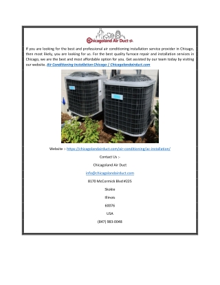 Air Conditioning Installation Chicago | Chicagolandairduct.com