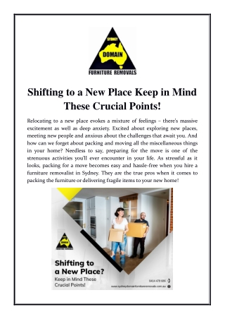 Shifting to a New Place? Keep in Mind These Crucial Points!