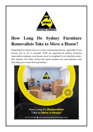 How Long Do Sydney Furniture Removalists Take to Move a House?