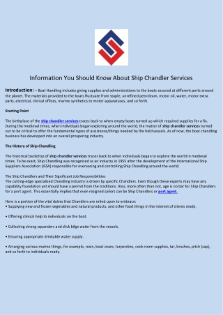 Information You Should Know About Ship Chandler Services