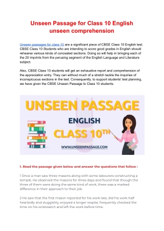 Unseen Passage for Class 10 English unseen comprehension