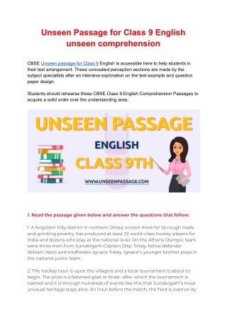 Unseen Passage for Class 9 English unseen comprehension