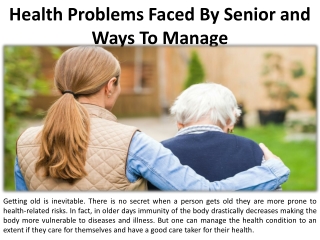 Seniors Welfare Concerns and Solutions