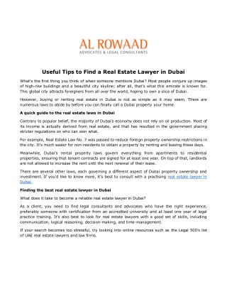 Useful Tips to Find a Real Estate Lawyer in Dubai