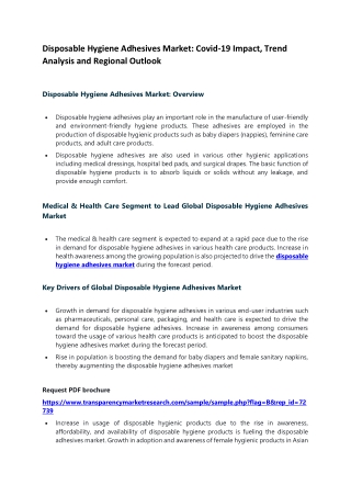 Disposable Hygiene Adhesives Market: Covid-19 Impact, Trend Analysis and Regional Outlook