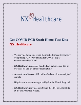 Get Covid PCR Swab Home Test Kits – NX Healthcare