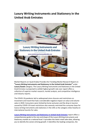 Luxury Writing Instruments and Stationery in the United Arab Emirates 2020 - 2025