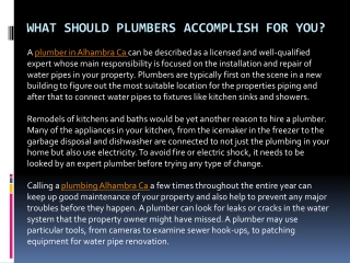 What Should Plumbers Accomplish for You?
