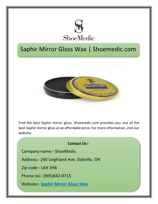 Saphir Mirror Gloss Wax | Shoemedic.com