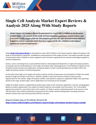 Single Cell Analysis Market Expert Reviews & Analysis 2025 Along With Study Reports
