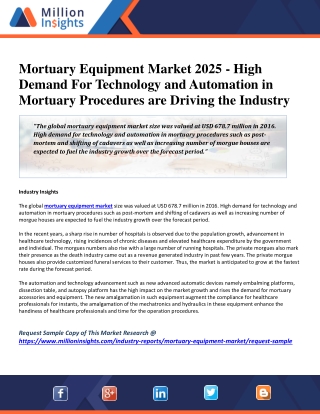 Mortuary Equipment Market 2025 - High Demand For Technology and Automation in Mortuary Procedures are Driving the Indust