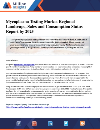 Mycoplasma Testing Market Regional Landscape, Sales and Consumption Status Report by 2025