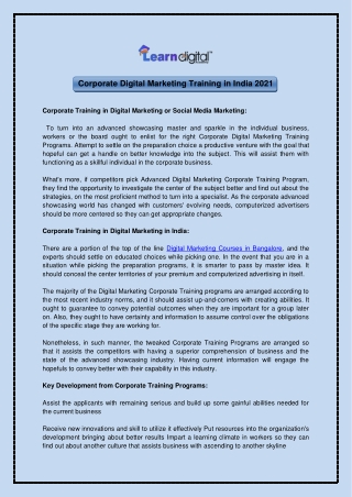 Corporate Digital Marketing Training in India 2021