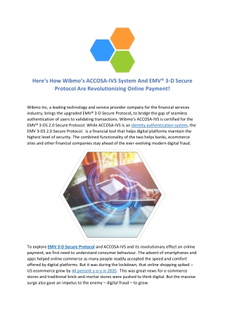 Here’s How Wibmo’s ACCOSA-IVS System And EMV® 3-D Secure Protocol Are Revolutionizing Online Payment!