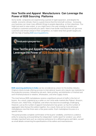 How Textile and Apparel Manufacturers Can Leverage the Power of B2B Sourcing Platforms