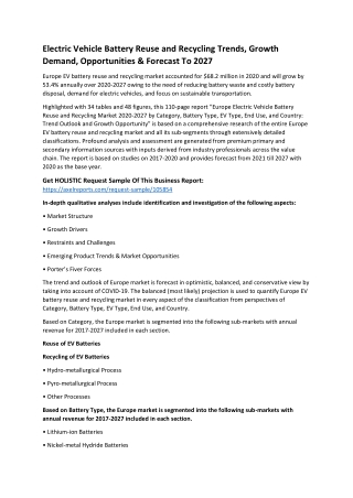 Electric Vehicle Battery Reuse and Recycling Trends, Growth Demand, Opportunities & Forecast To 2027