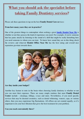 What you should ask the specialist before taking Family Dentistry services?