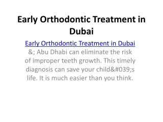 Early Orthodontic Treatment in Dubai