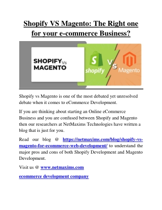 Shopify VS Magento: The Right one for your e-commerce Business?