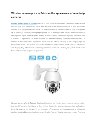 Wireless camera price in Pakistan the appearance of remote ip cameras