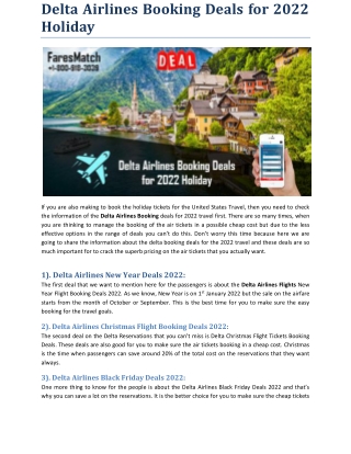 Delta Airlines Booking Deals for 2022 Holiday
