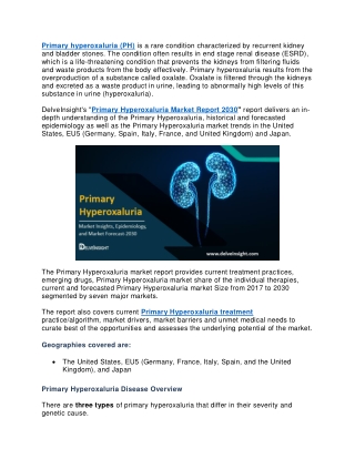 Primary Hyperoxaluria (PH) Market 2030 by DelveInsight