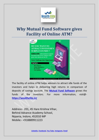 Why Mutual Fund Software gives Facility of Online ATM?