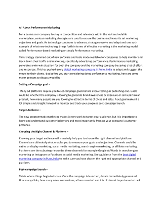 All About Performance Marketing