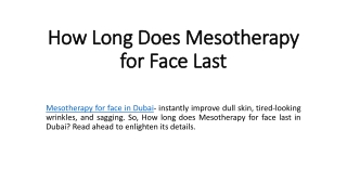 How Long Does Mesotherapy for Face Last