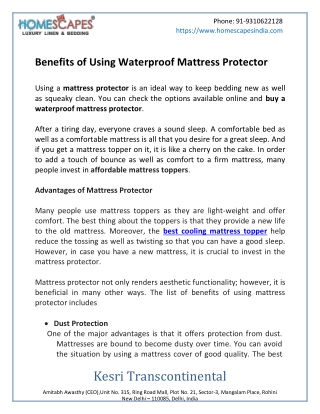 Benefits of Using Waterproof Mattress Protector