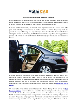 Get online information about private taxi in Udaipur