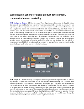 Web design in Lahore for digital product development, communication and marketing