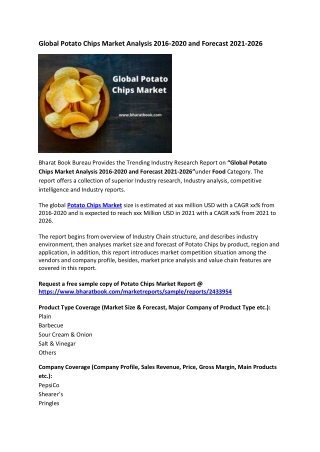 Global Potato Chips Market Analysis 2016-2020 and Forecast 2021-2026