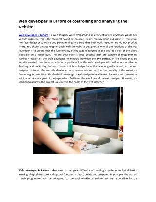 Web developer in Lahore of controlling and analyzing the website