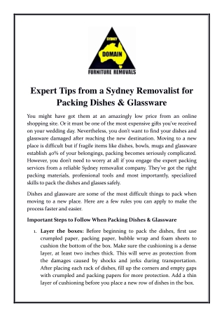 Expert Tips from a Sydney Removalist for Packing Dishes & Glassware