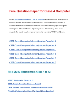 CBSE Question Papers Class 4 Computer PDF Solutions Download