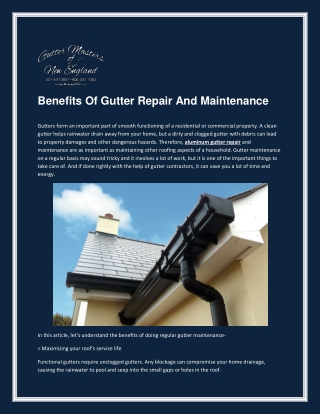 Benefits Of Gutter Repair And Maintenance