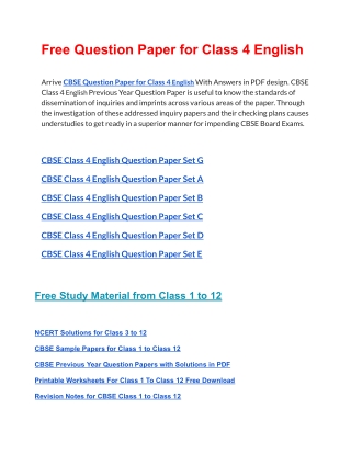 CBSE Question Papers Class 4 English PDF Solutions Download