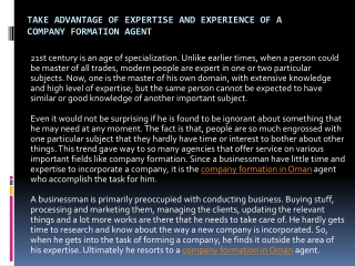 Take Advantage Of Expertise And Experience Of A Company Formation Agent