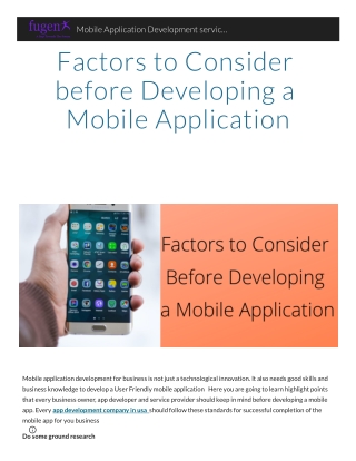 Factors to Consider before Developing a Mobile Application