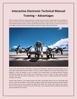 Interactive Electronic Technical Manual Training – Advantages