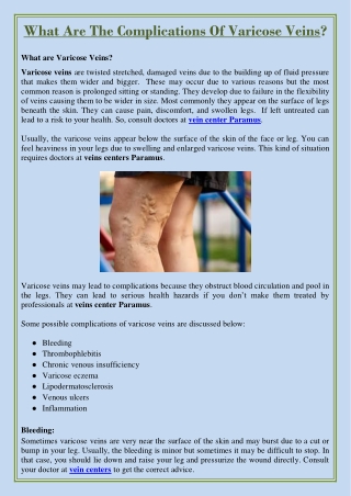 What Are The Complications Of Varicose Veins?