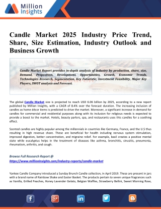 Candle Market 2025 Industry Price Trend, Size Estimation, Industry Outlook and Business Growth