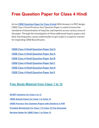 CBSE Question Papers Class 4 Hindi PDF Solutions Download