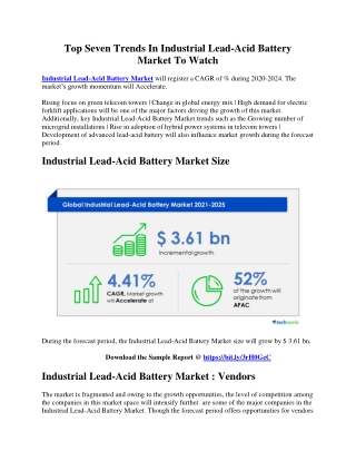 Top Seven Trends In Industrial Lead-Acid Battery Market To Watch