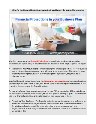 3 Tips for the Financial Projections in your Business Plan or Information Memorandum