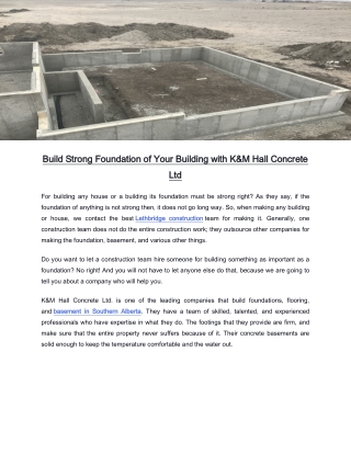 Build Strong Foundation of Your Building with K&M Hall Concrete Ltd